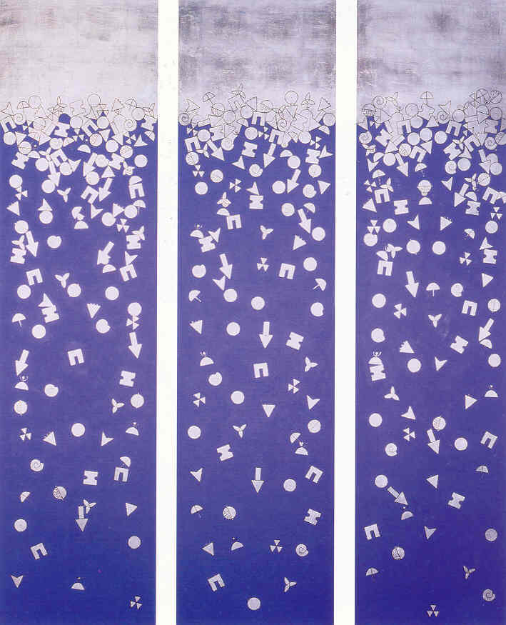 Cristina Navarro. "Formas de la impermanencia". 1997. Taula, pa de plata i oli. 200 x 150 cm.